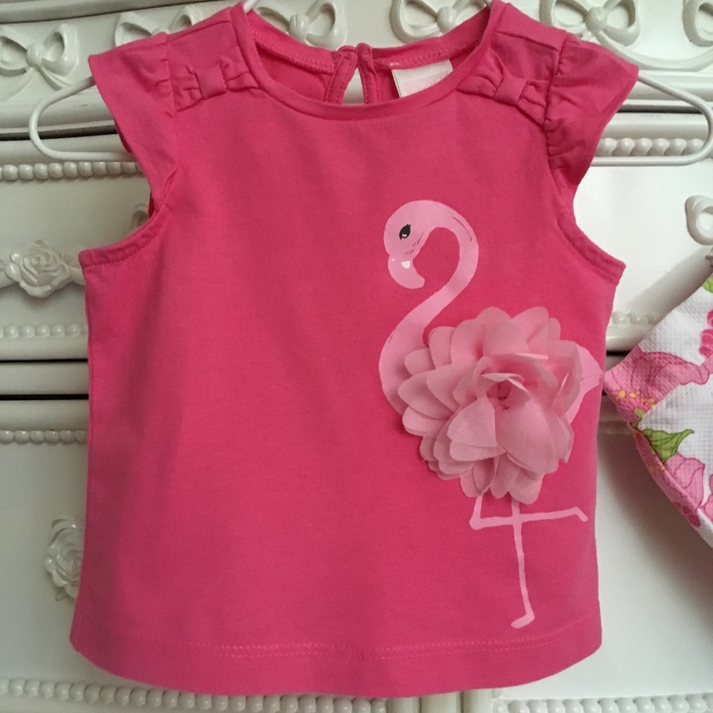 2pc JANIE AND JACK pink flamingo short set 3-6m - Picture 2 of 8